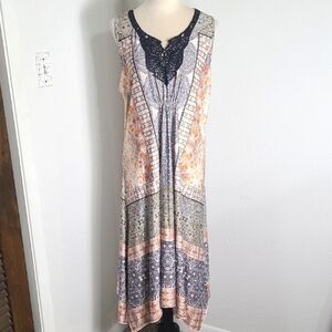 One World Bohemian Sleeveless Handkerchief Dress  Multicolor, Size Medium